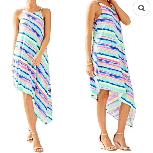 👗Host Pick👗 Lilly Pulitzer Magnolia Asymmetrical Midi Ceviche Dress - Picture 3 of 9